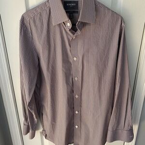 Bonobos Dress Shirt Mens 15.5 33 Burgundy Navy Micro Check Slim Fit Stretch LS